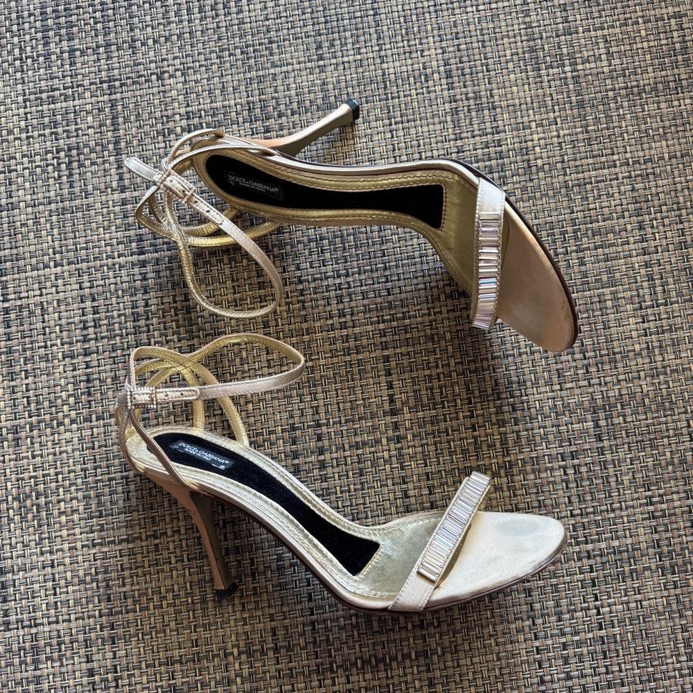 Dolce & Gabbana Gold Crystal Embellished Heels - Picture 3 of 9